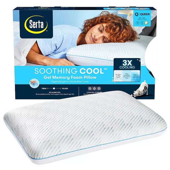 Serta® Soothing Cool™ Gel Memory Foam Pillow - Queen Size - New - Picture 1 of 4